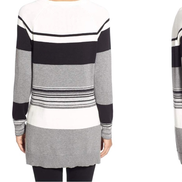 NWOT {VINCE CAMUTO} Tunic Sweater in Black, White & Grey Stripe • Size XS - Picture 2 of 9